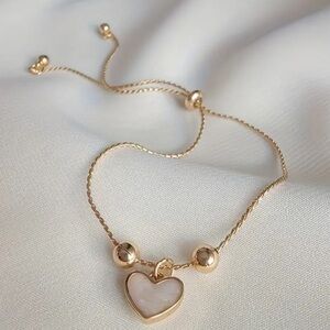 Minimalist Gold Bracelet with Heart Charm and Adjustable Closure
